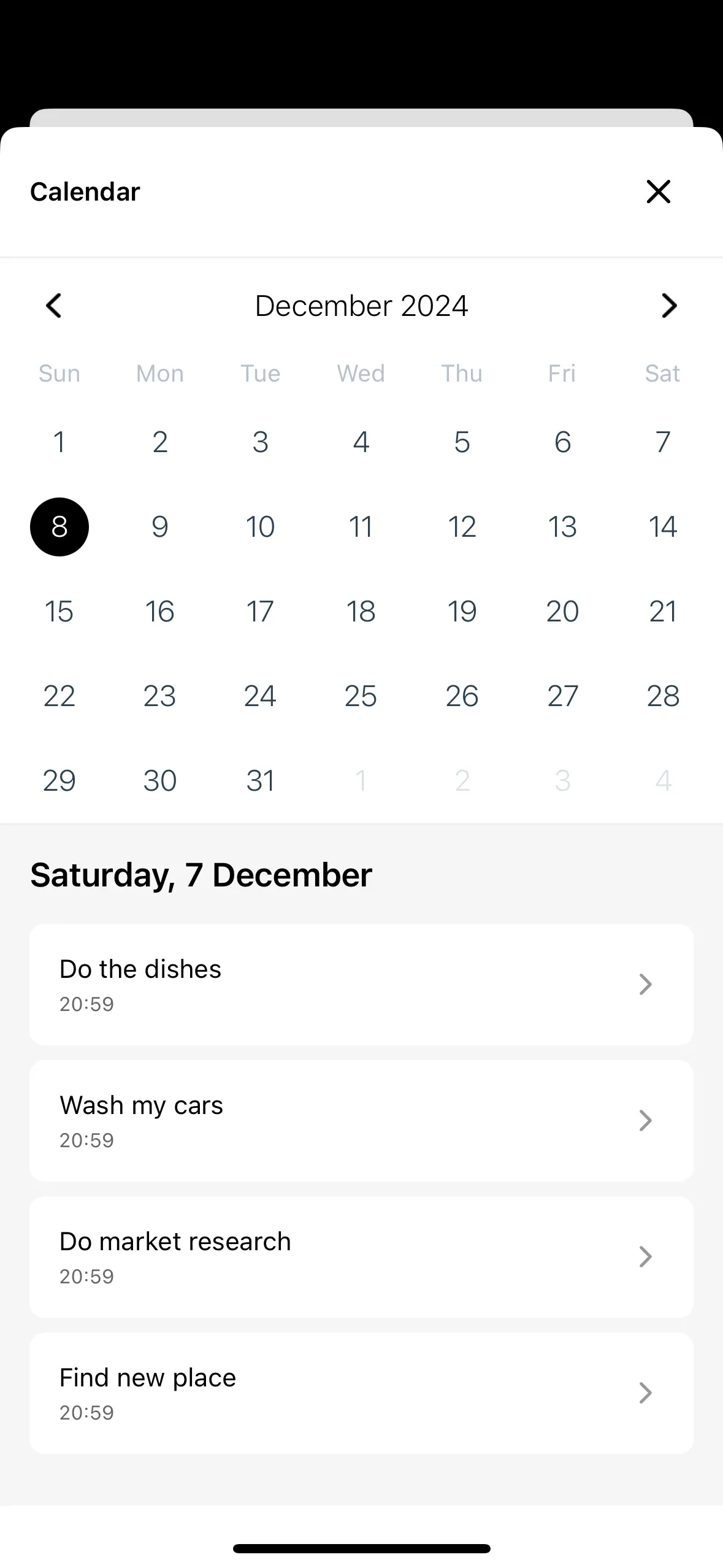 Screenshot 3: Calendar View of Completed Tasks